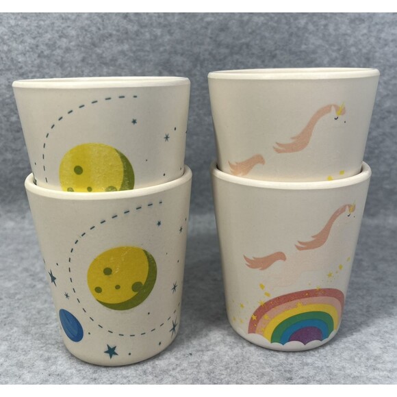Pillowfort Kid Cups Melamine Set Of 4 Unicorn Rainbow Space Target 8 oz Camping - Picture 1 of 16